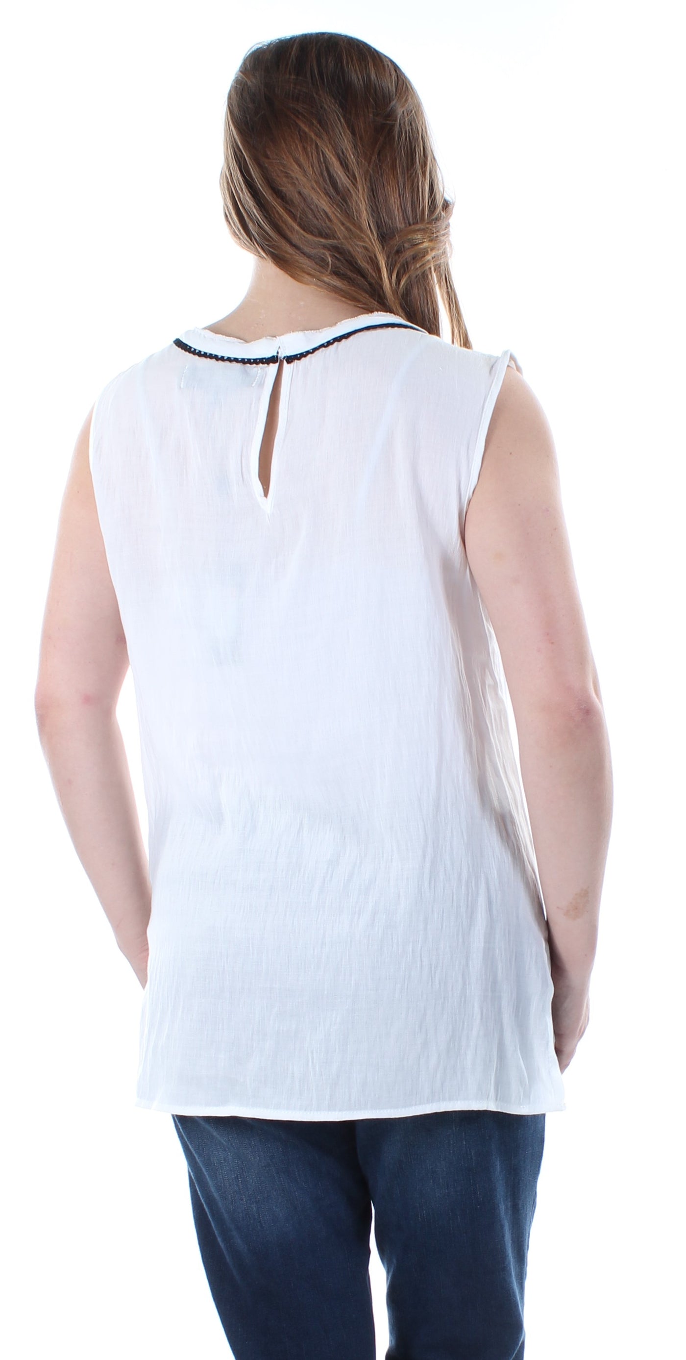 MAX STUDIO LONDON Womens White Sleeveless Jewel Neck Top