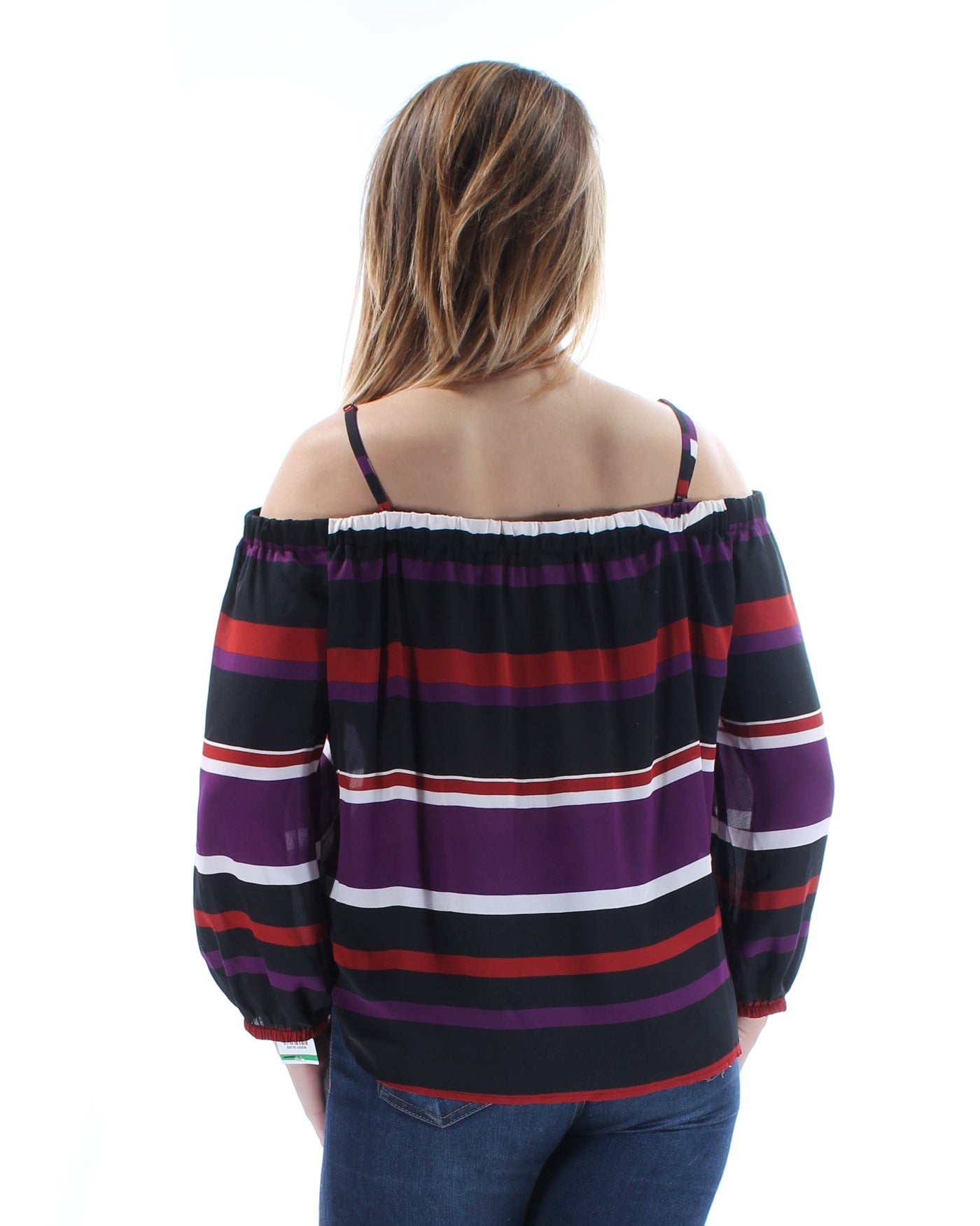 INC Womens Black Striped Long Sleeve Off Shoulder Top