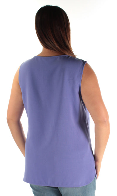 ANNE KLEIN Womens Purple Sleeveless Jewel Neck Cocktail Top