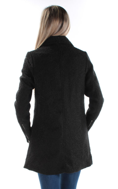 MARALYN & ME Womens Black Double Breasted Asymmetrical Neckline Peacoat Winter Jacket