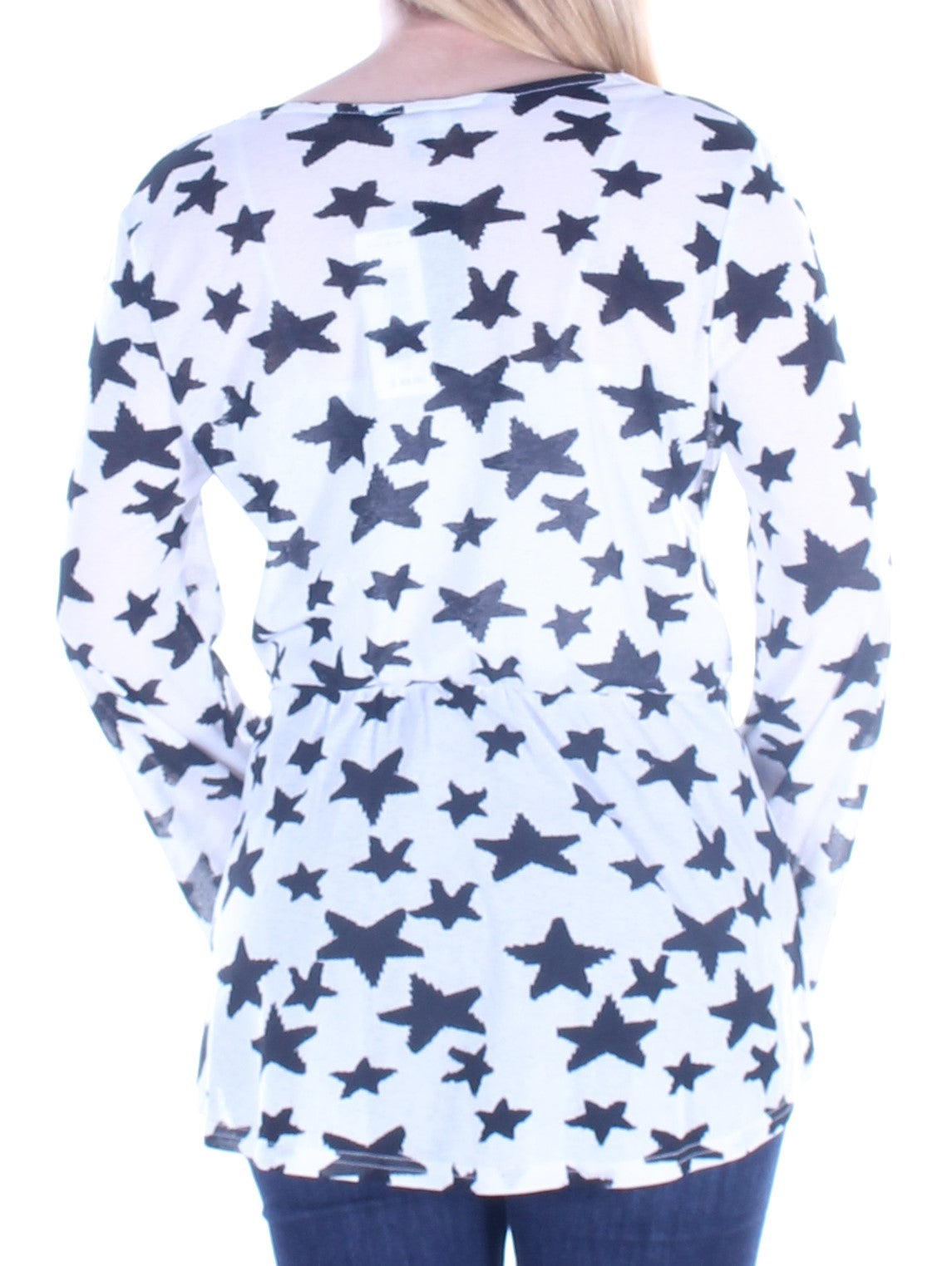 FAIRCHILD Womens White Stars Bell Sleeve V Neck Hi-Lo Top