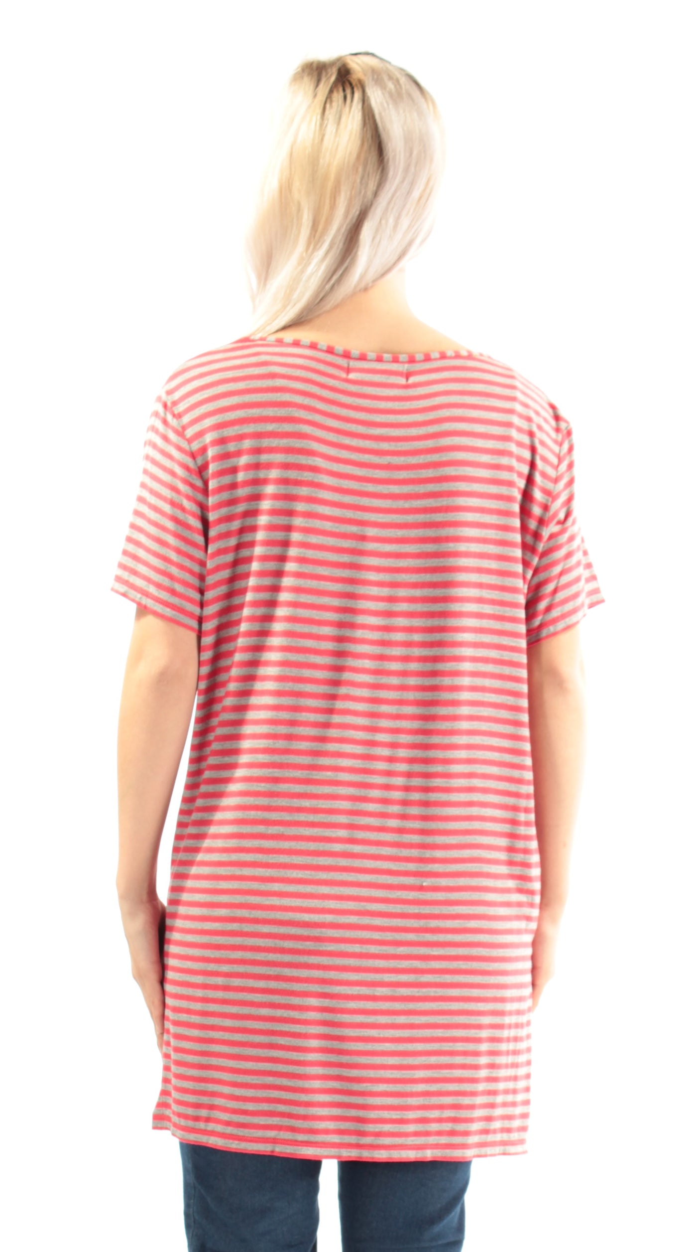 MAX STUDIO Womens Striped Short Sleeve Jewel Neck Top