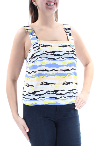 KENSIE Womens White Striped Sleeveless Square Neck Top