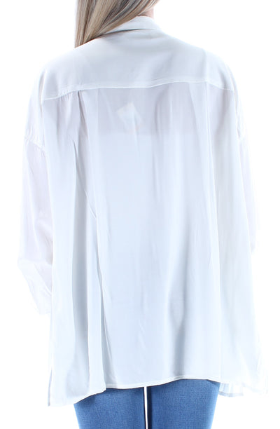 MAX STUDIO Womens White Pocketed Cuffed Sleeve Collared Button Up Top