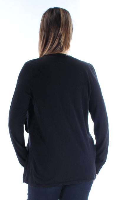 INC Womens Black Drape Neck Long Sleeve Cowl Neck Wrap Dress Faux Wrap Sweater
