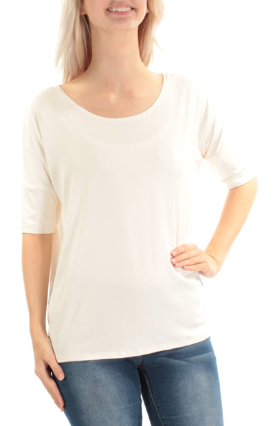 A LINE Womens Ivory Short Sleeve Jewel Neck Top