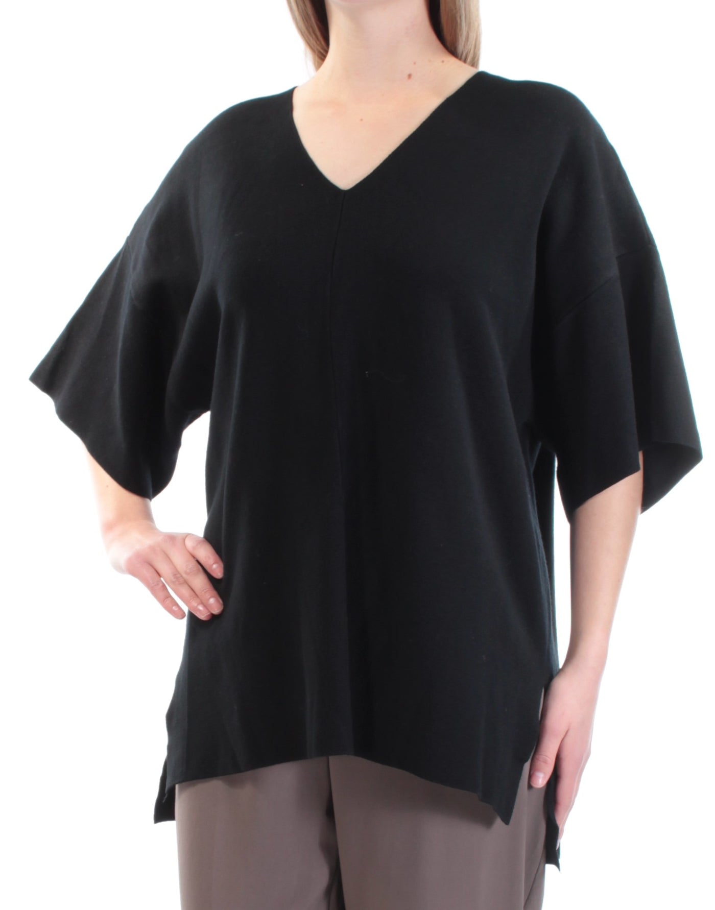 ALFANI Womens Black Dolman Sleeve V Neck Top