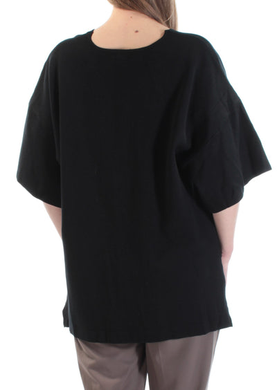 ALFANI Womens Black Dolman Sleeve V Neck Top