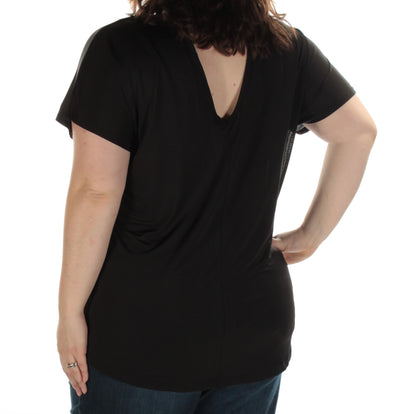 MATERIAL GIRL Womens Black Cut Out Squad Short Sleeve Scoop Neck Active Wear Top