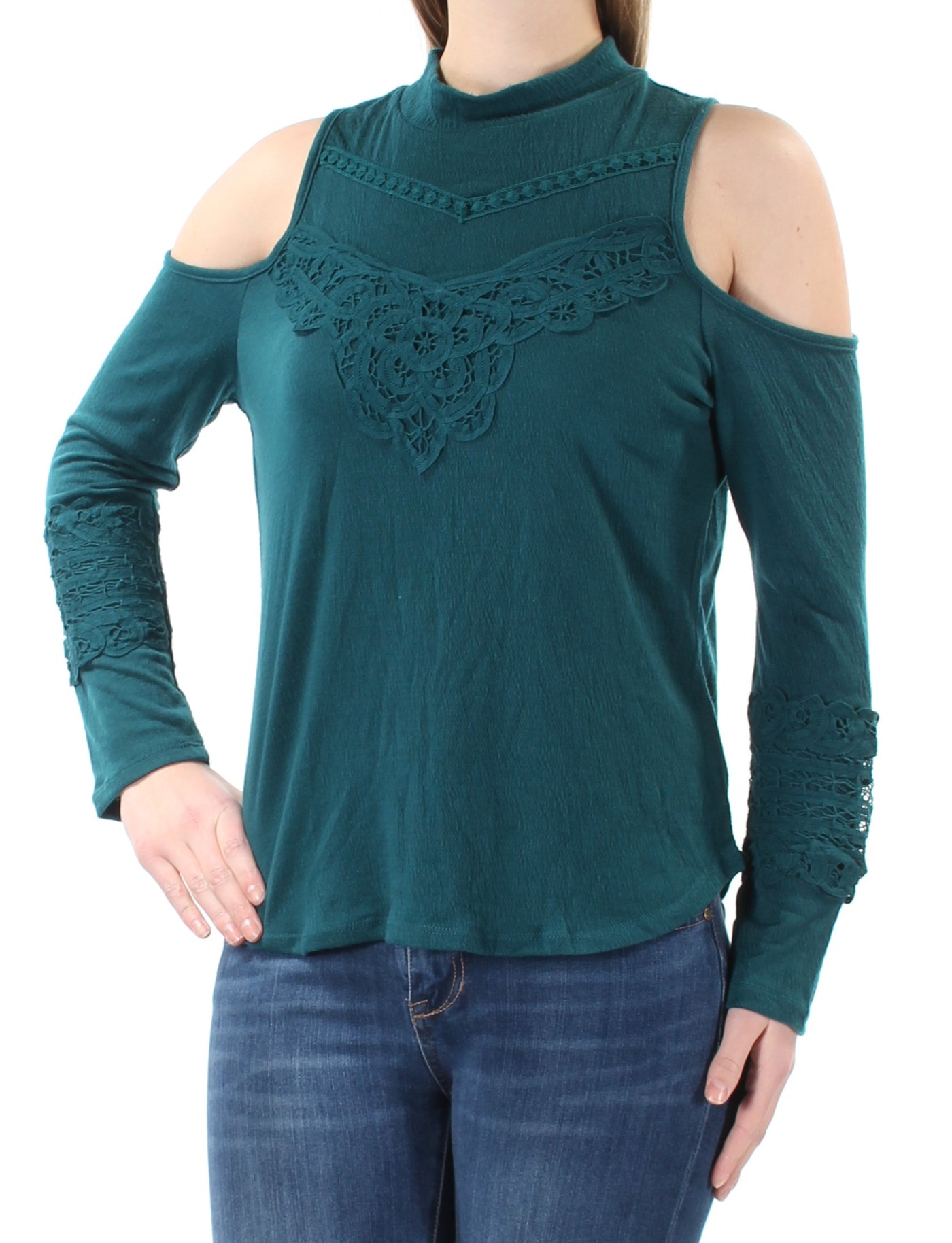 AMERICAN RAG Womens Teal Cut Out Long Sleeve Turtle Neck Top