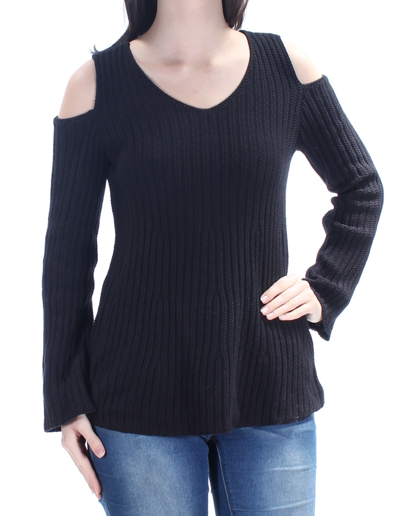 STYLE & COMPANY Womens Black Wide Ribbed Long Sleeve Scoop Neck Sweater