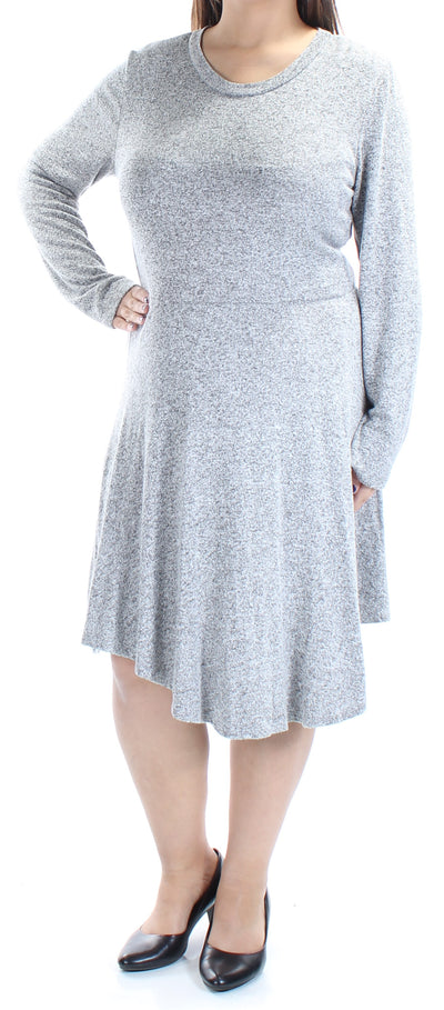 BAR III Womens Gray Long Sleeve Below The Knee Trapeze Dress Size: XL