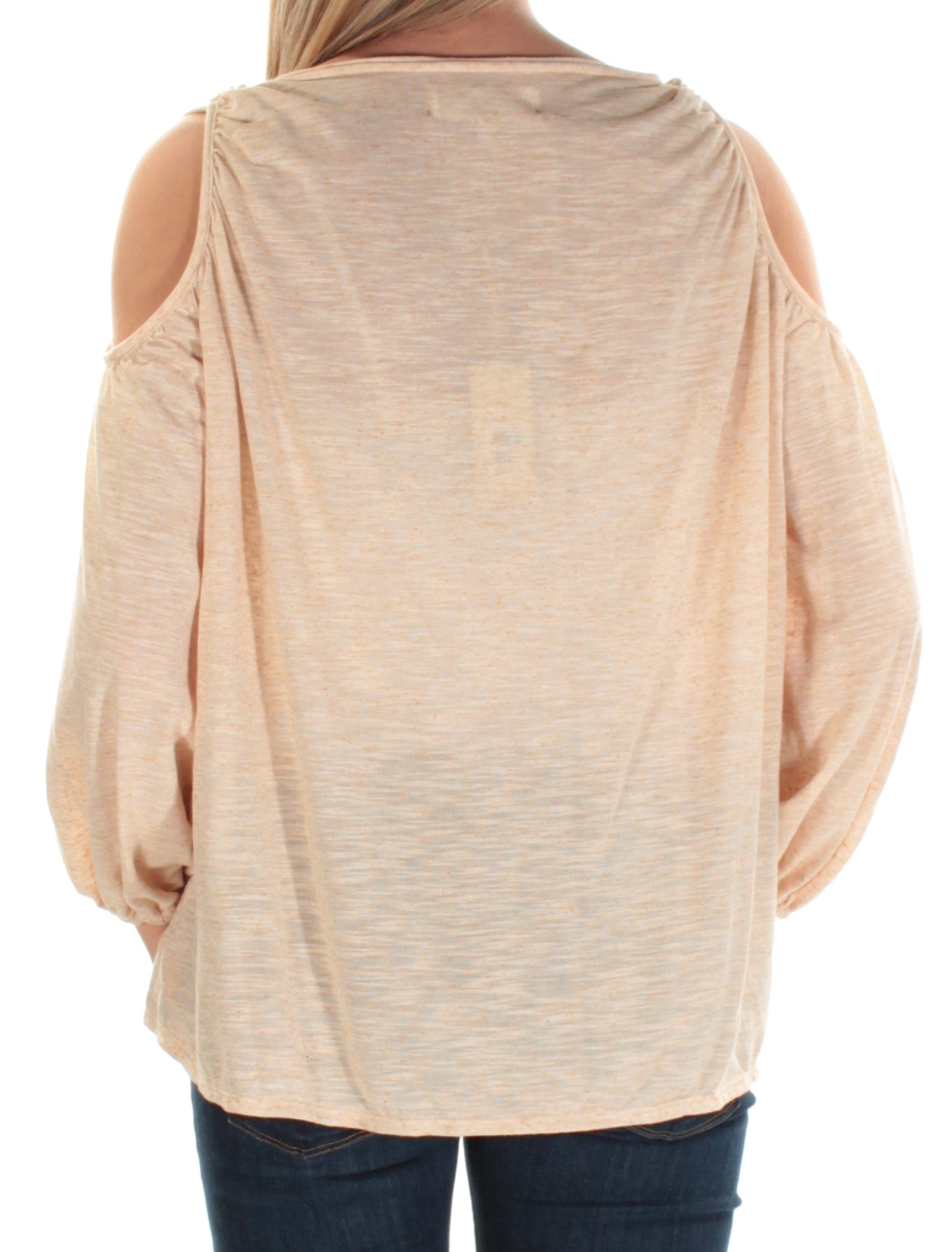 MAX STUDIO Womens Beige Slitted Long Sleeve V Neck Top