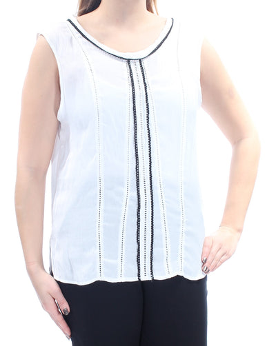 MAX STUDIO Womens Ivory Crochet Inset Color Block Sleeveless Jewel Neck Top