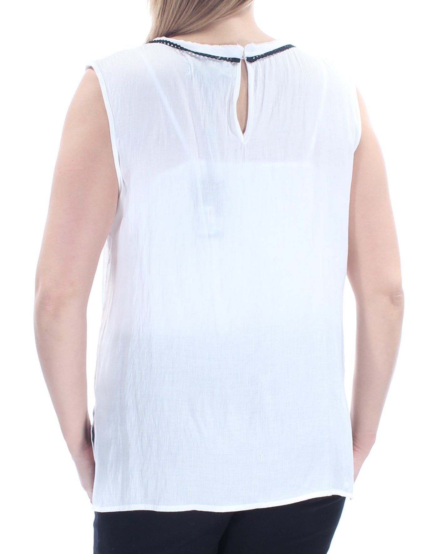 MAX STUDIO Womens Ivory Crochet Inset Color Block Sleeveless Jewel Neck Top