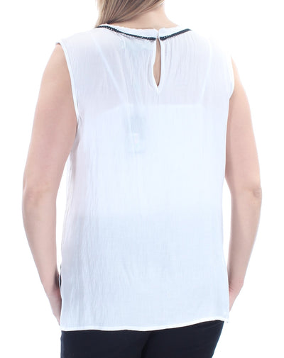 MAX STUDIO Womens Ivory Crochet Inset Color Block Sleeveless Jewel Neck Top