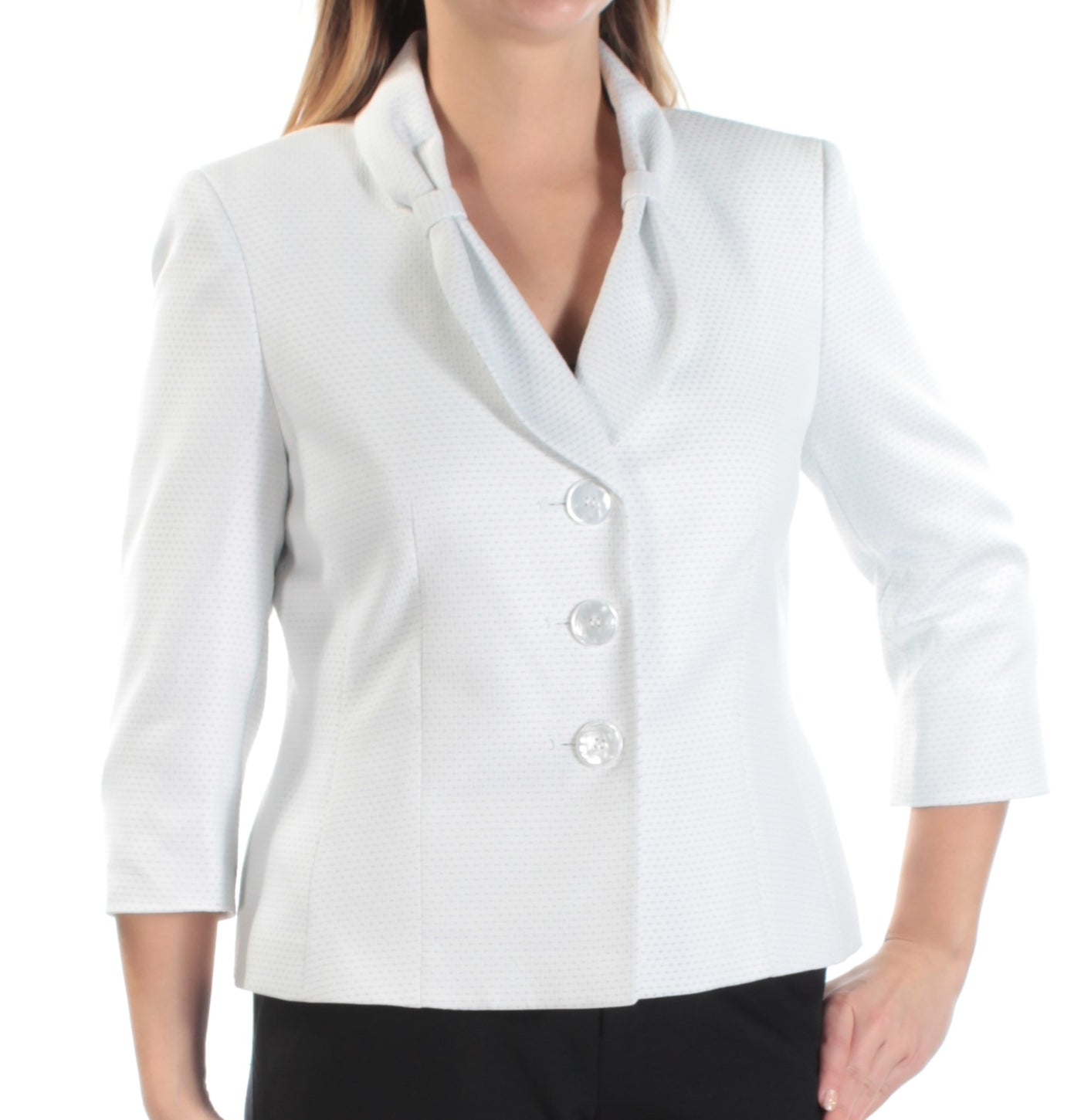 LE SUIT Womens White Polka Dot Collared Wear To Work Blazer Jacket