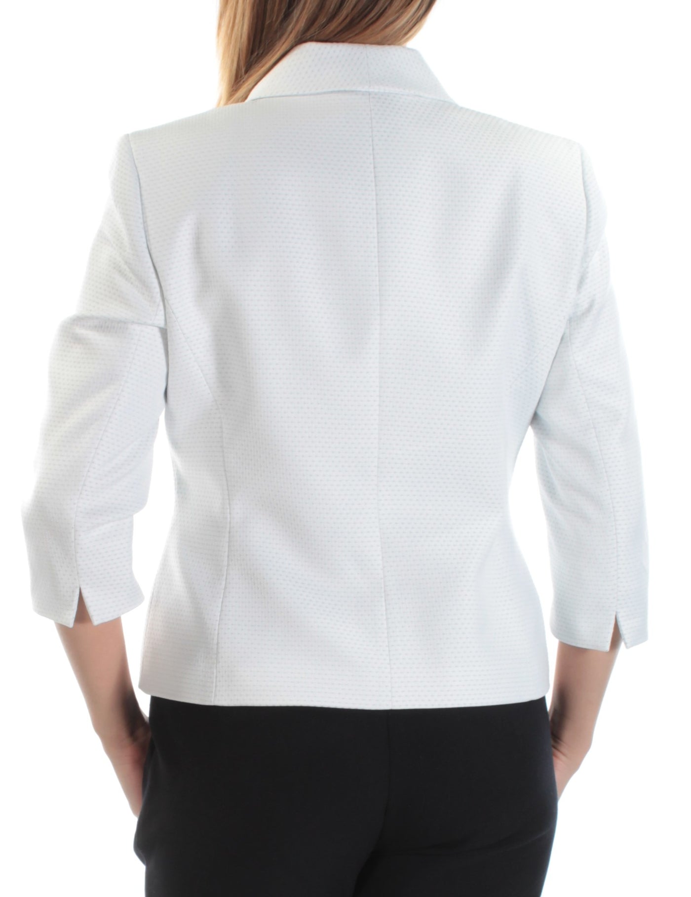 LE SUIT Womens White Polka Dot Collared Wear To Work Blazer Jacket