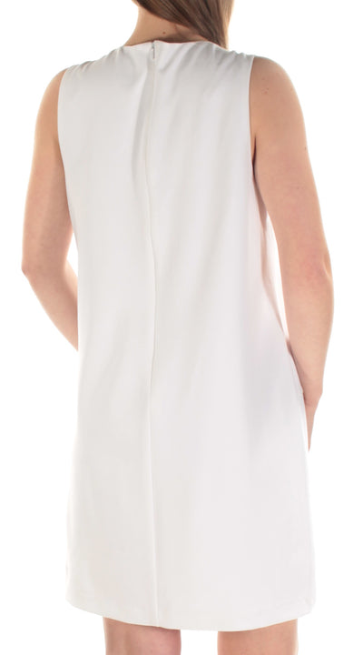 CECE Womens White Eyelet Tie Sleeveless Jewel Neck Above The Knee Shift Dress