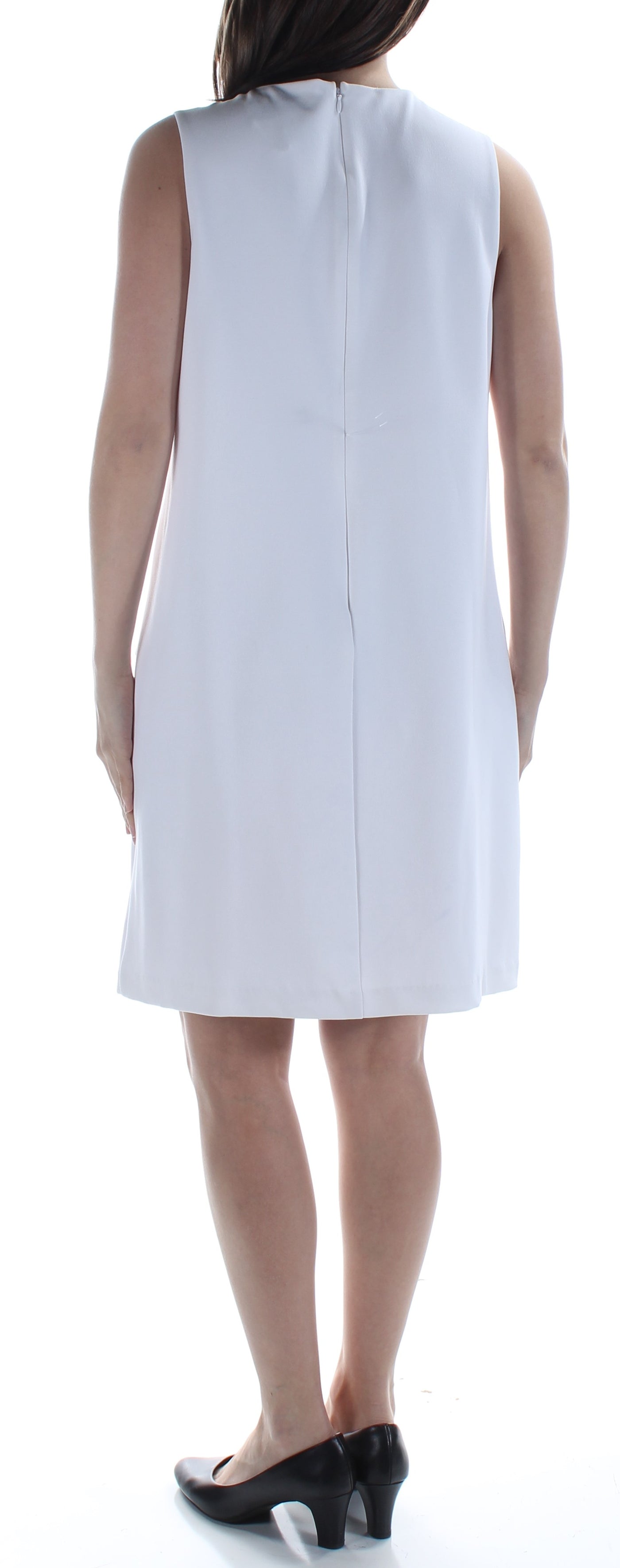 CECE Womens White Eyelet Tie Sleeveless Jewel Neck Above The Knee Shift Dress