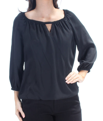 INC Womens Black Long Sleeve Keyhole Top