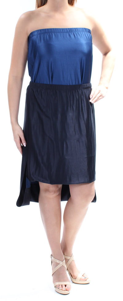 DKNY Womens Blue Color Block Sleeveless Strapless Below The Knee Hi-Lo Dress