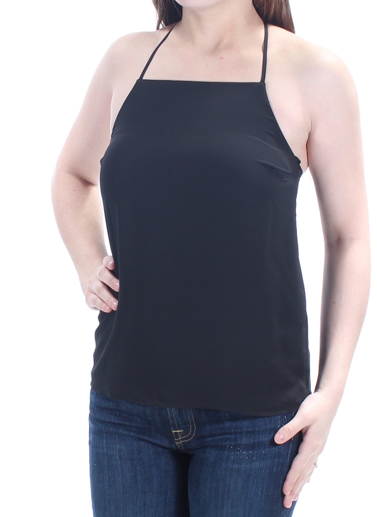 BAR III Womens Black Racerback Spaghetti Strap Square Neck Top