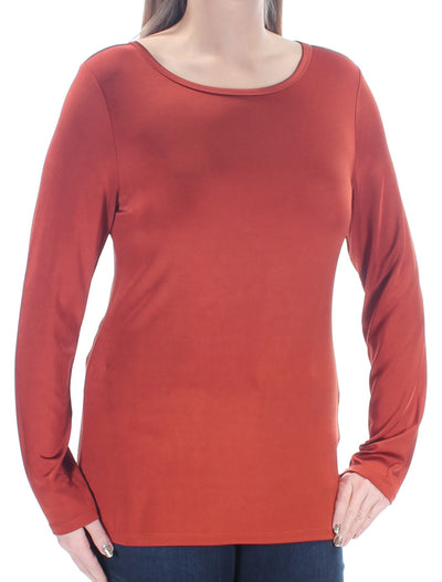 DKNY Womens Brown Long Sleeve Jewel Neck Top