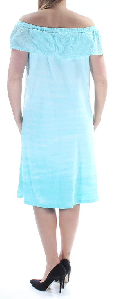 STYLE & COMPANY Womens Aqua Sleeveless Off Shoulder Knee Length Shift Dress