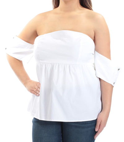 BAR III Womens White Short Sleeve Off Shoulder Top