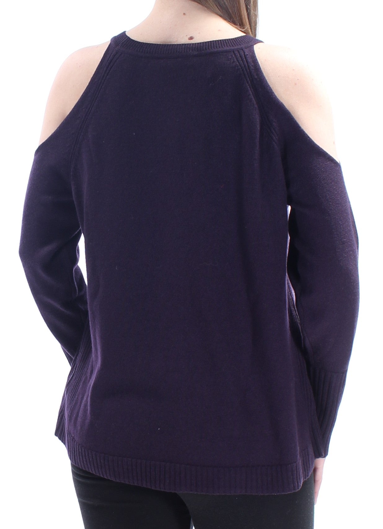 RAMY BROOK Womens Purple Cut Out  Beaded Long Sleeve Jewel Neck Sweater