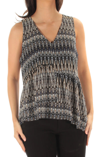 KENSIE Womens Blue Printed Sleeveless V Neck Top