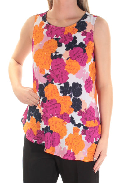MAISON JULES Womens Ruffled Floral Sleeveless Jewel Neck Peplum Top