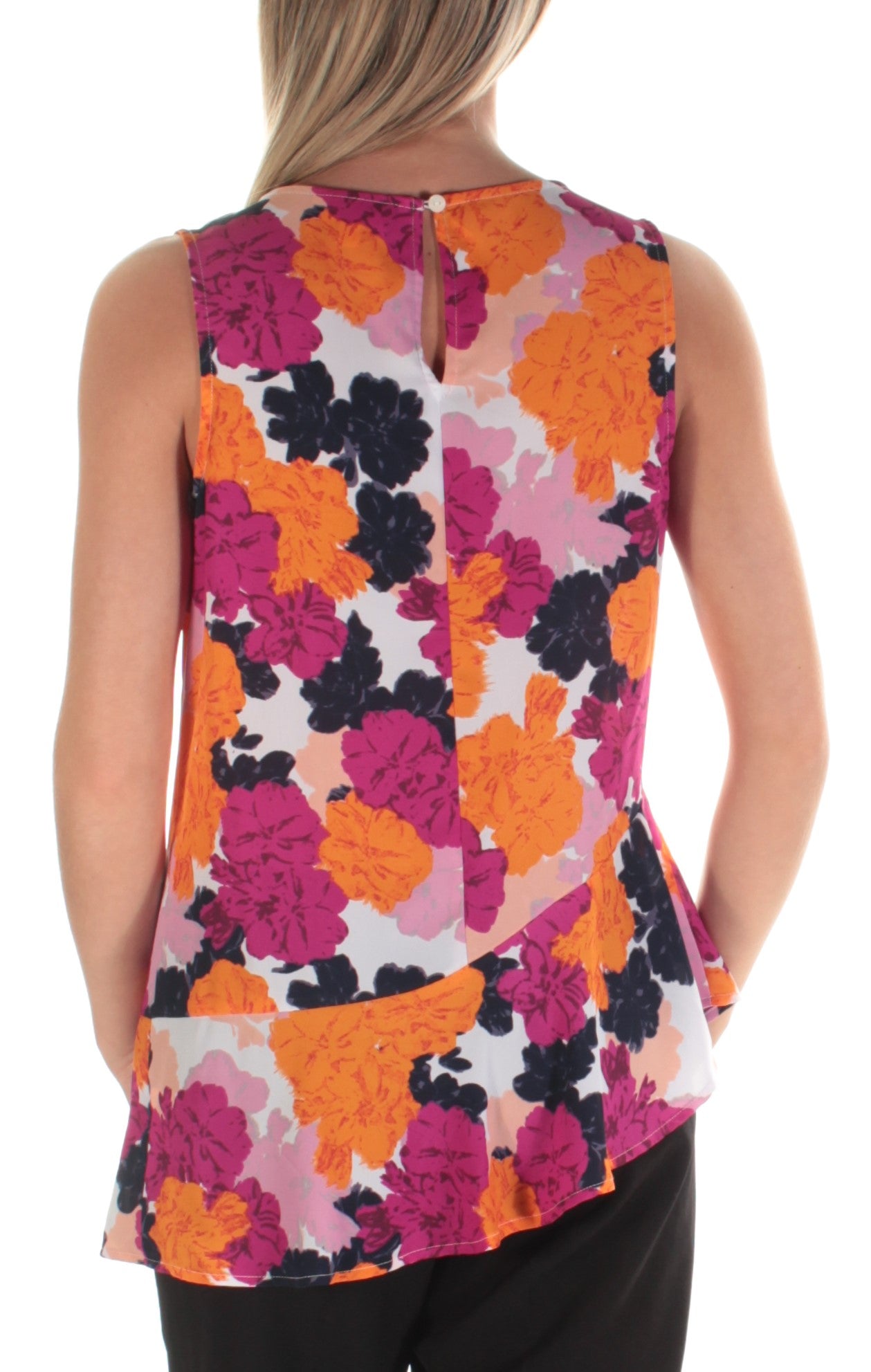 MAISON JULES Womens Ruffled Floral Sleeveless Jewel Neck Peplum Top