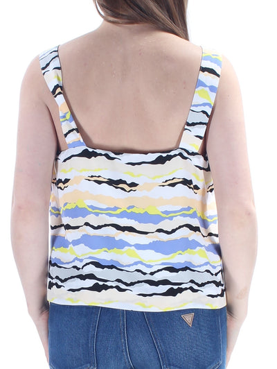 KENSIE Womens Blue Adjustable Strap Striped Sleeveless Square Neck Top