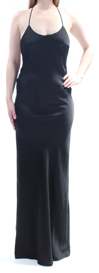 FAME AND PARTNERS Womens Black Spaghetti Strap Scoop Neck Full-Length Evening Sheath Dress 4