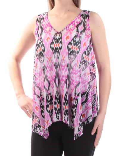 INC Womens Purple Printed Sleeveless V Neck Top