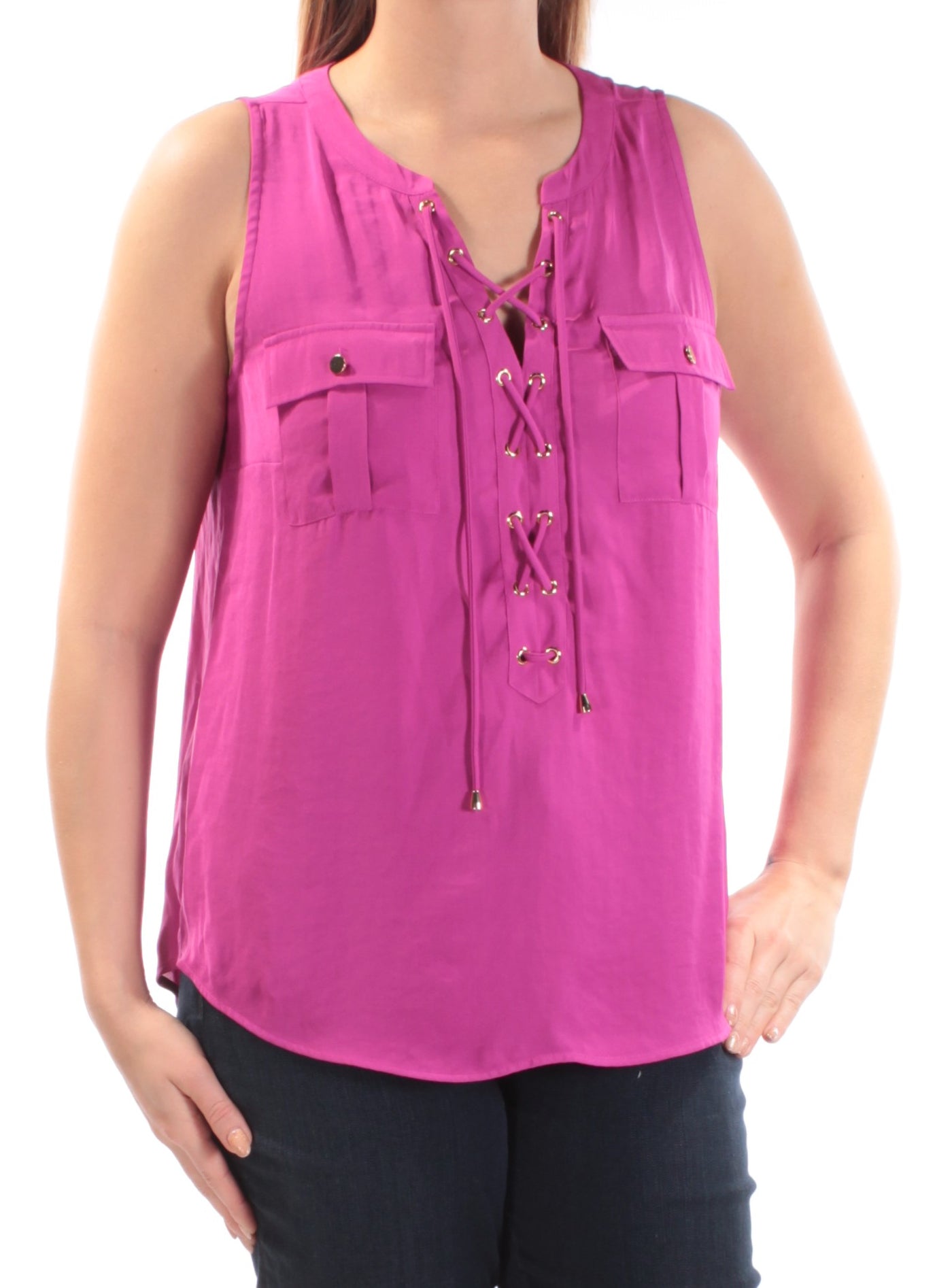 INC Womens Purple Tie Pocketed Sleeveless V Neck Top