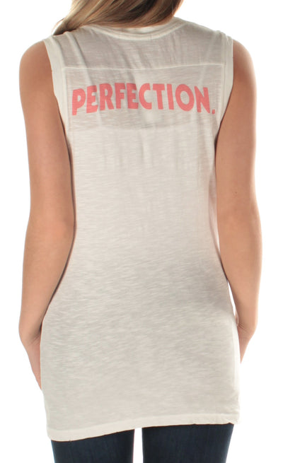 JUNK FOOD Womens Ivory Melon Sleeveless Jewel Neck Top