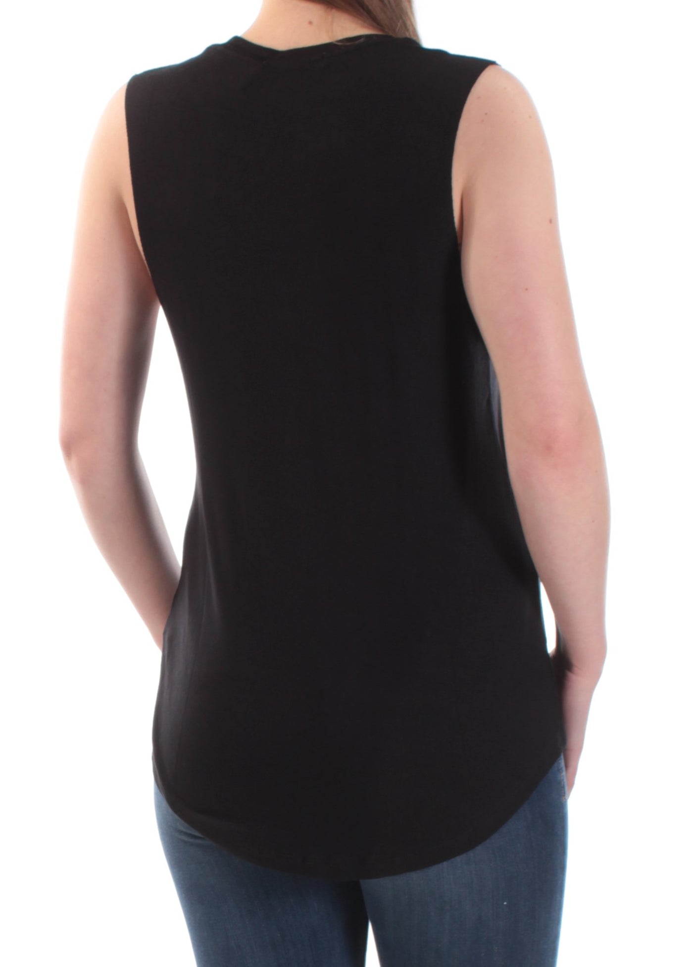 CHRLDR Womens Black Printed Sleeveless Crew Neck T-Shirt