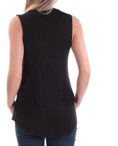 CHRLDR Womens Black Kylies Sleeveless Jewel Neck Hi-Lo Top