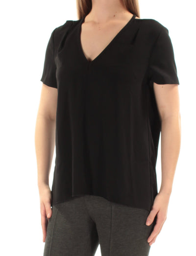 TRINA TURK Womens Black Cut Out Short Sleeve V Neck Wear To Work Top