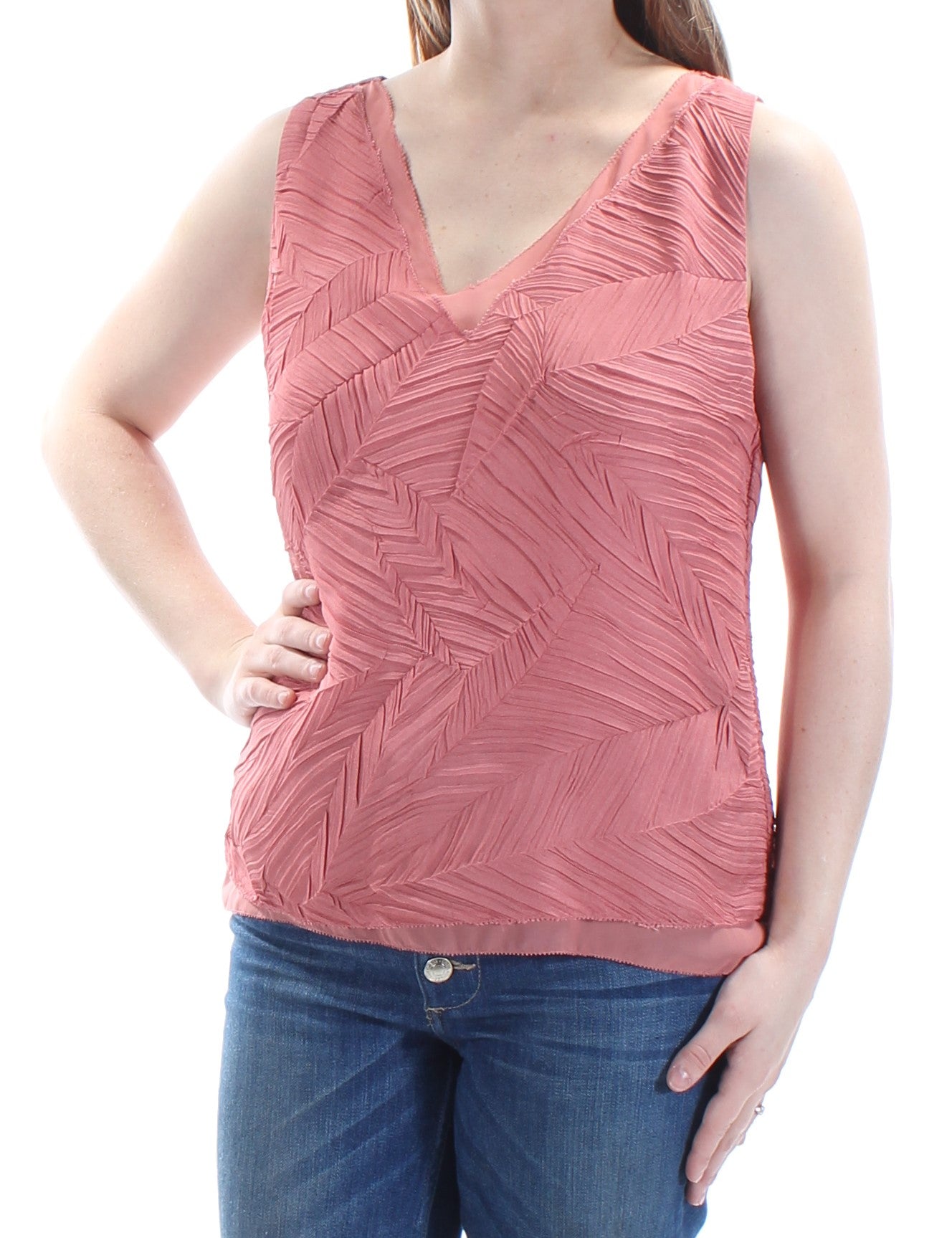 BAR III Womens Pink Pleated Sleeveless V Neck Top