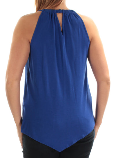 INC Womens Blue Rhinestone Sleeveless Keyhole Top