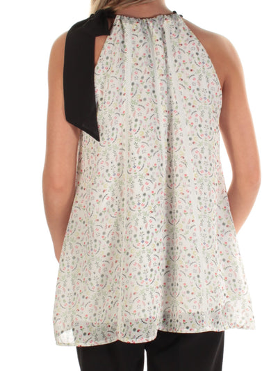 CYNTHIA ROWLEY Womens White Floral Sleeveless Jewel Neck Top