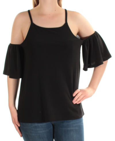 INC Womens Cut Out  Ruffled Sleeve 3/4 Sleeve Square Neck Top