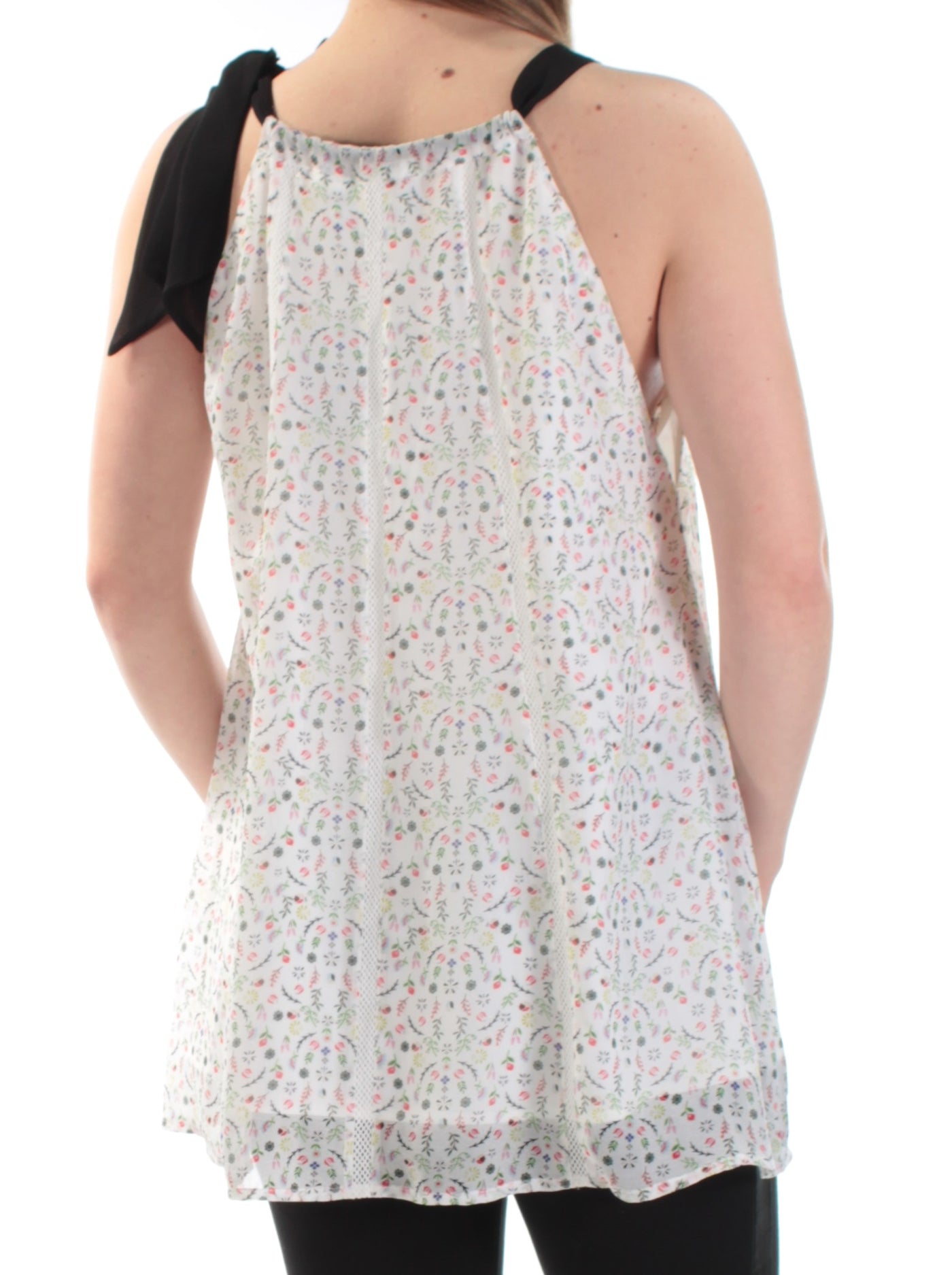 CYNTHIA ROWLEY Womens Tie Floral Sleeveless Jewel Neck Top