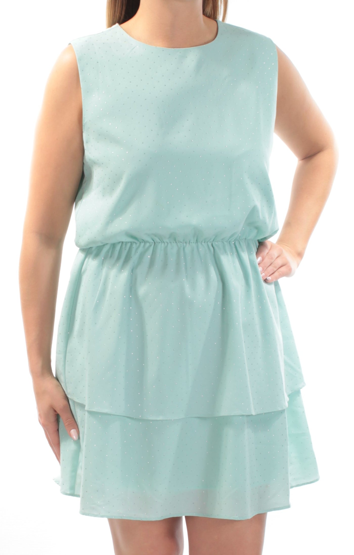 CR BY CYNTHIA ROWLEY Womens Aqua Sleeveless Jewel Neck Above The Knee Fit + Flare Dress