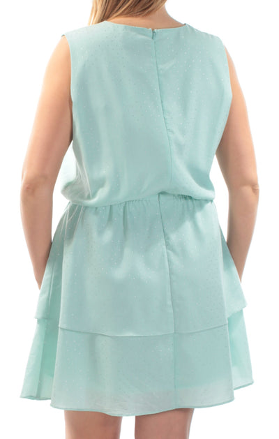 CR BY CYNTHIA ROWLEY Womens Aqua Sleeveless Jewel Neck Above The Knee Fit + Flare Dress