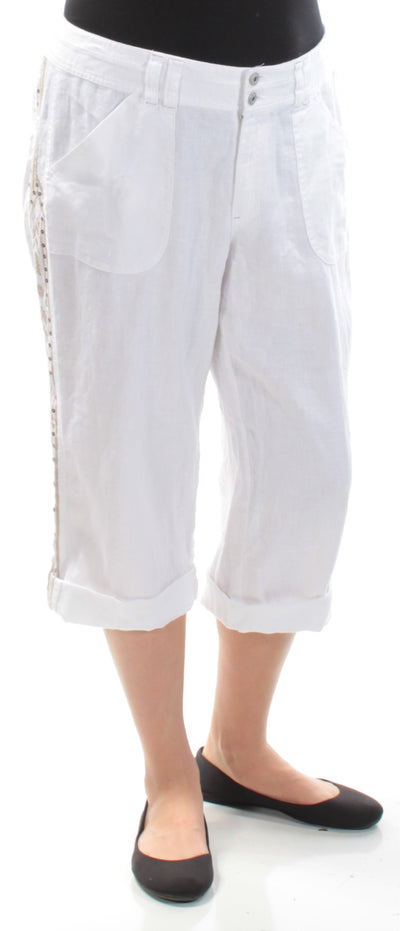 INC Womens White Sequined Cuffed Pants